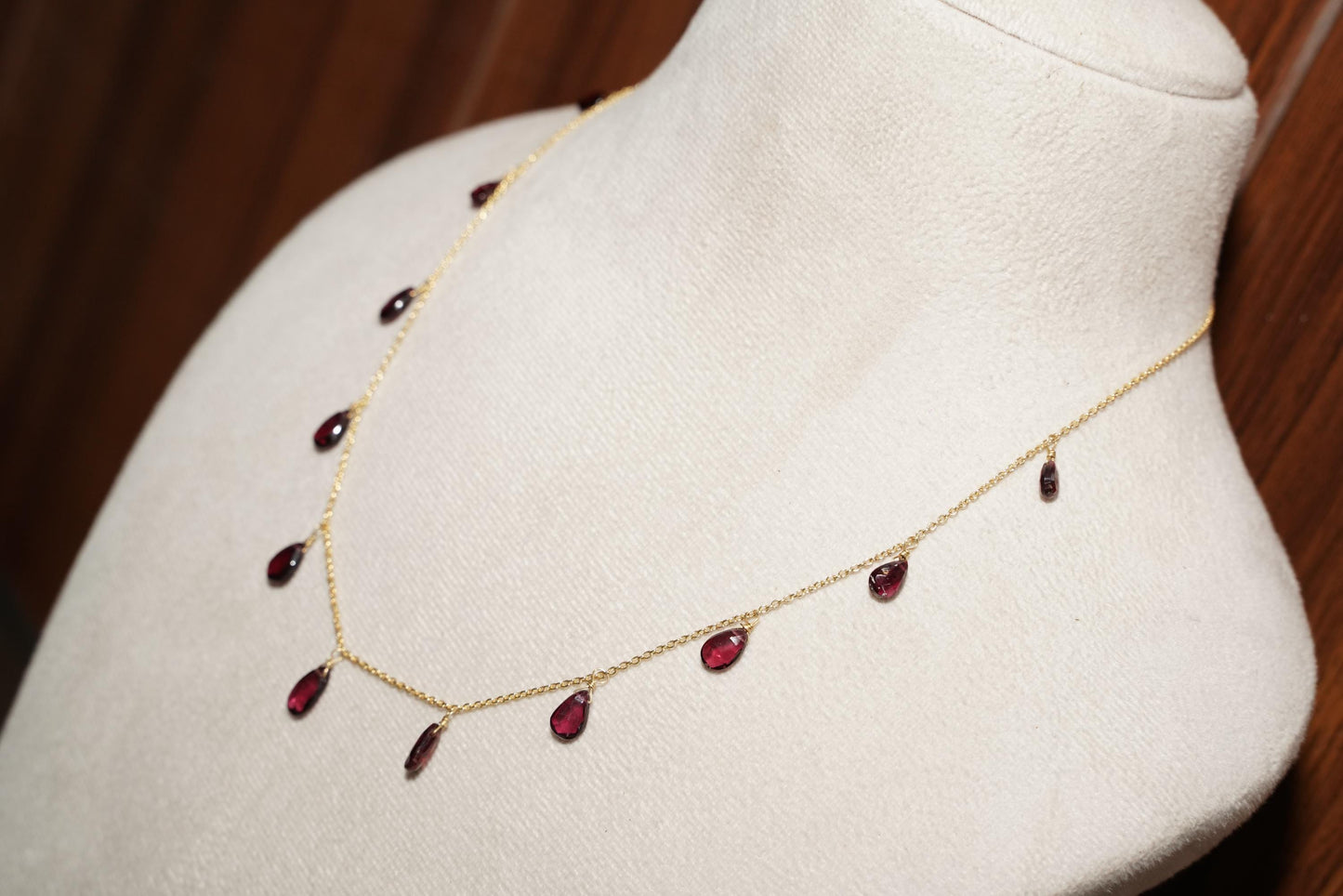 Garnet Drop Necklace Gold Plated | Handmade Gemstone Jewelry | Dainty Red Garnet Necklace | January Birthstone | Christmas Gift | Vintage
