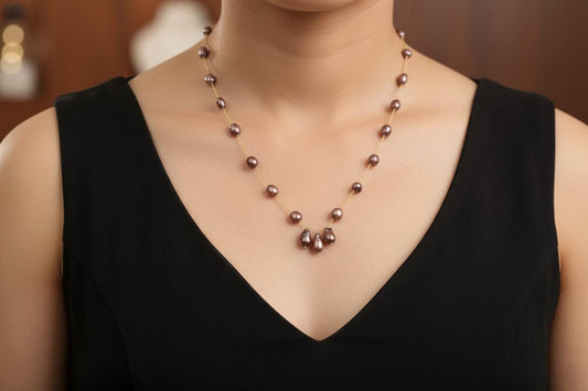 Barupearl Necklace, Gold plated Pearl Necklace, Pearl Necklace, Handmade Pearl Necklace, Brown Pearl Necklace, Gift for her, Vintage Gift