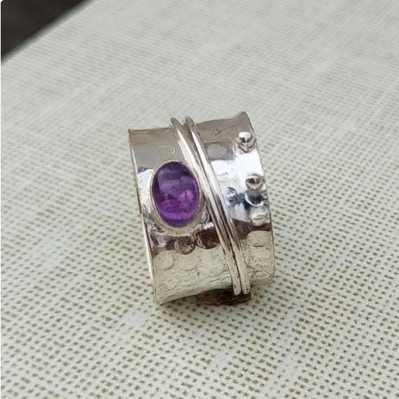 Soothing Amethyst Spinner Ring - Handcrafted 925 Silver Fidget Ring for Her, 925 Silver Ring, Gemstone Ring, Fidget Ring, Ring For Women