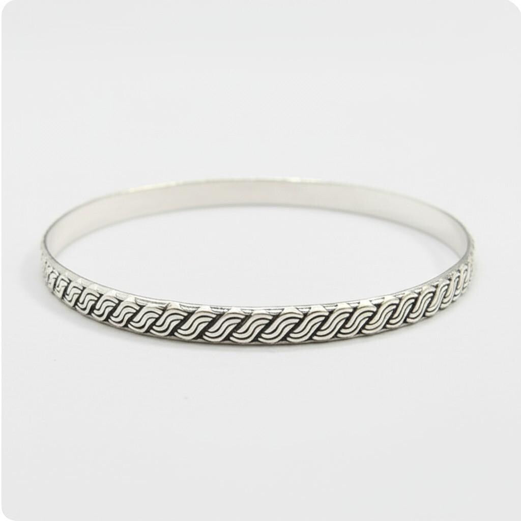 Sterling Silver Braided Bangle | Woven Pattern Bangle | Unisex Everyday Bracelet | Handmade Braided Silver Bracelet | Gift for her