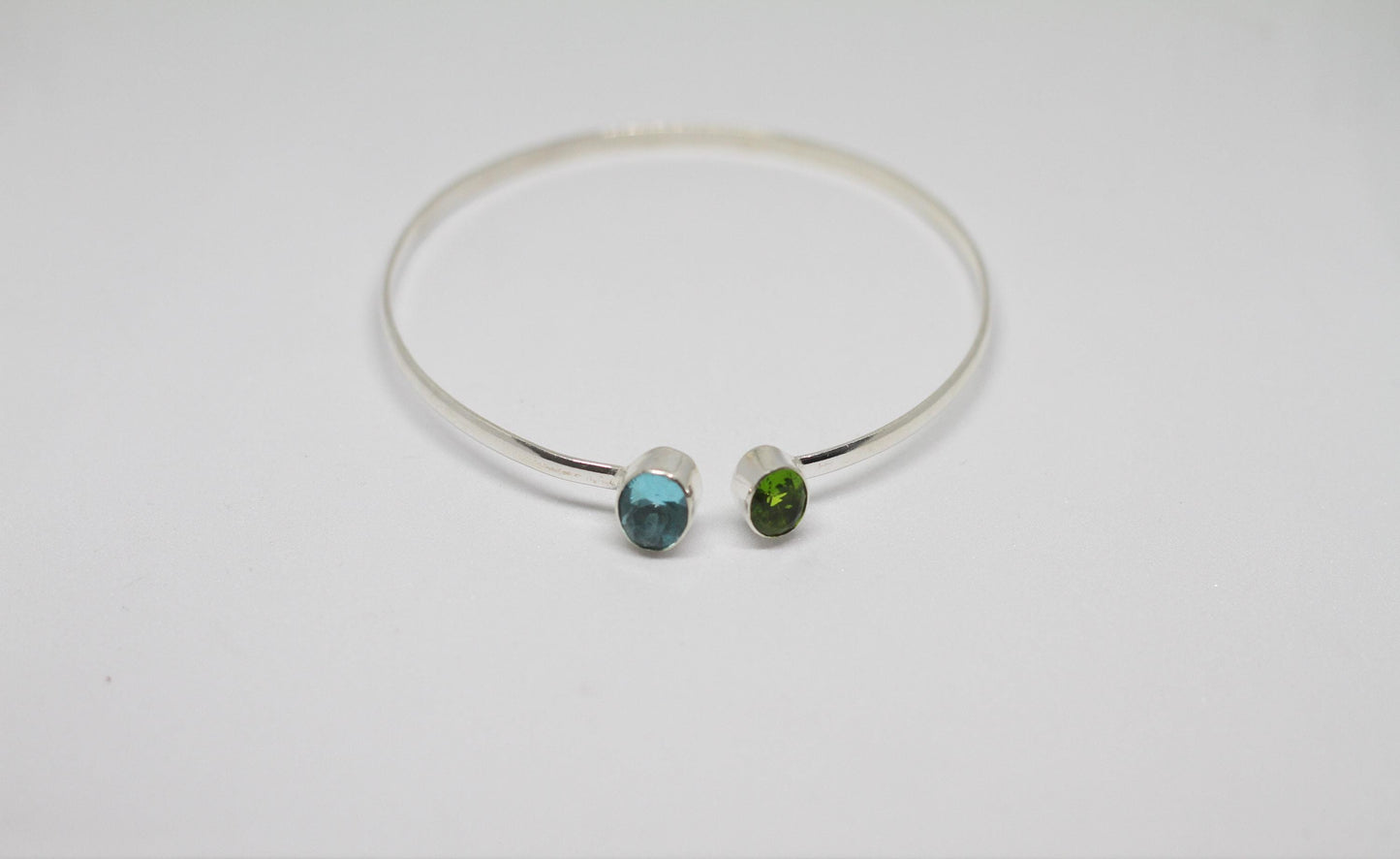 Sterling Silver Bangle |Peridot Bangle |Blue topaz Bangle| 2 stone Bangle | Unique Bangle | Gemstone Bangle |Dainty Bangle | Handmade Bangle