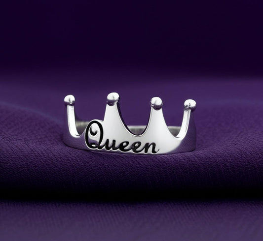 Queen Crown Silver Band Ring, Solid 925 Sterling Silver Band Ring For Her, Handmade Design Crown Ring, Boho Thumb Ring, Gift For Girlfriend