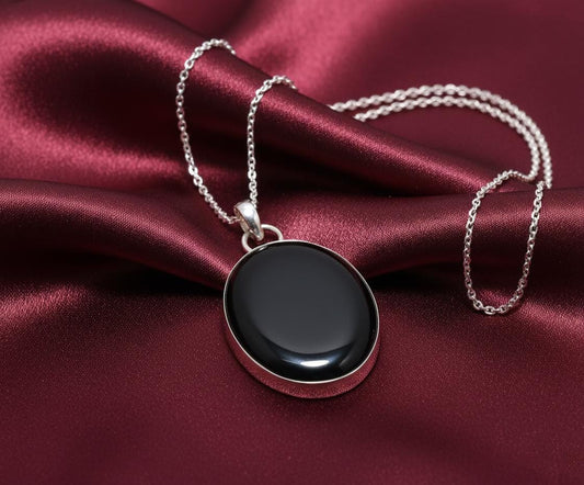 Black Onyx Pendant in Sterling Silver | Handmade Natural Gemstone Necklace | Oval Onyx Jewelry | Protective Healing Pendant | Gift for Her