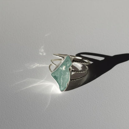 Raw Aquamarine Silver Ring, Uncut Ring, Boho Ring, Crystal Ring, Unique Ring, Rustic Ring, Raw Gemstone Silver Ring, Textured Ring, Gift her