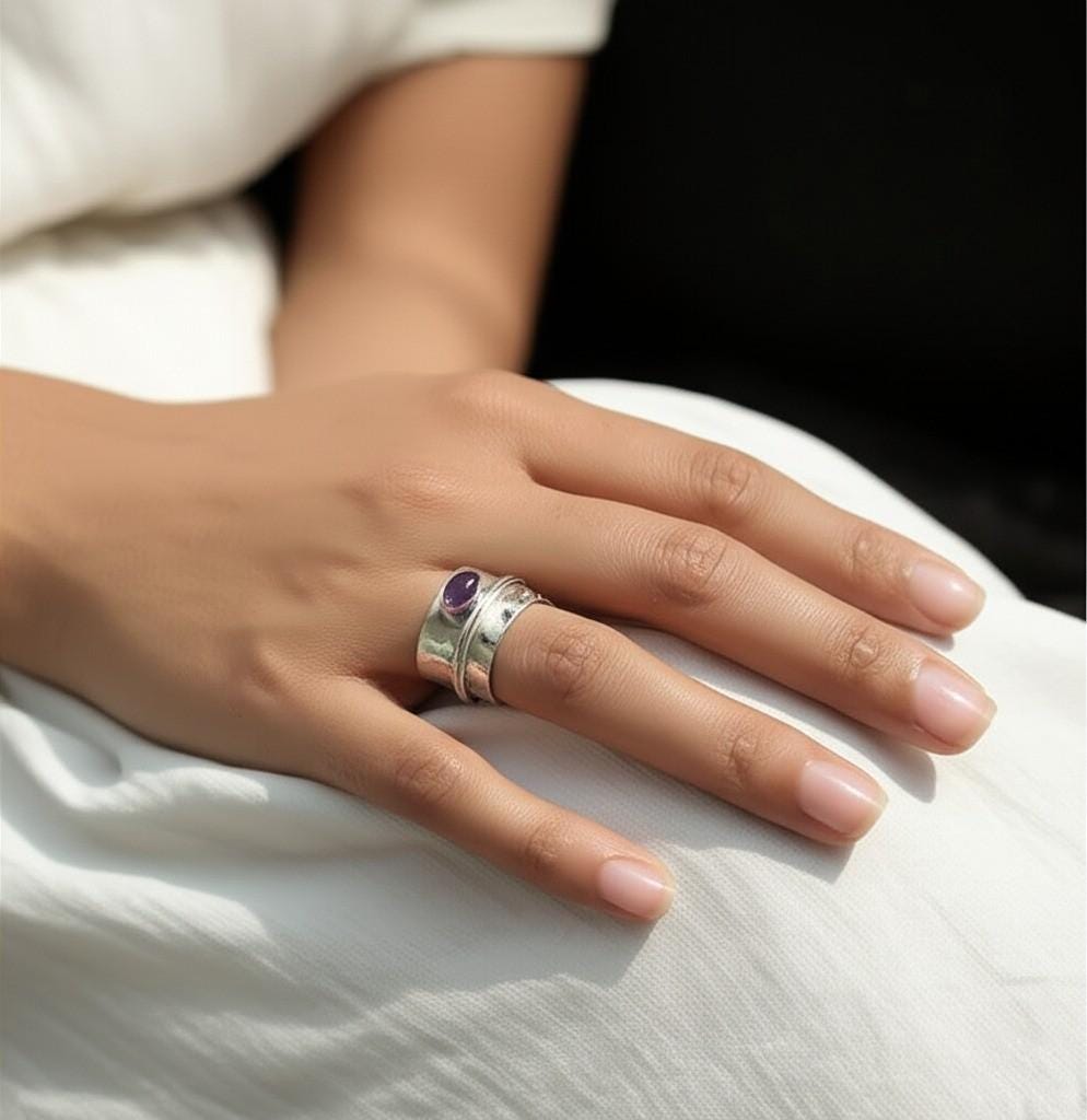 Soothing Amethyst Spinner Ring - Handcrafted 925 Silver Fidget Ring for Her, 925 Silver Ring, Gemstone Ring, Fidget Ring, Ring For Women
