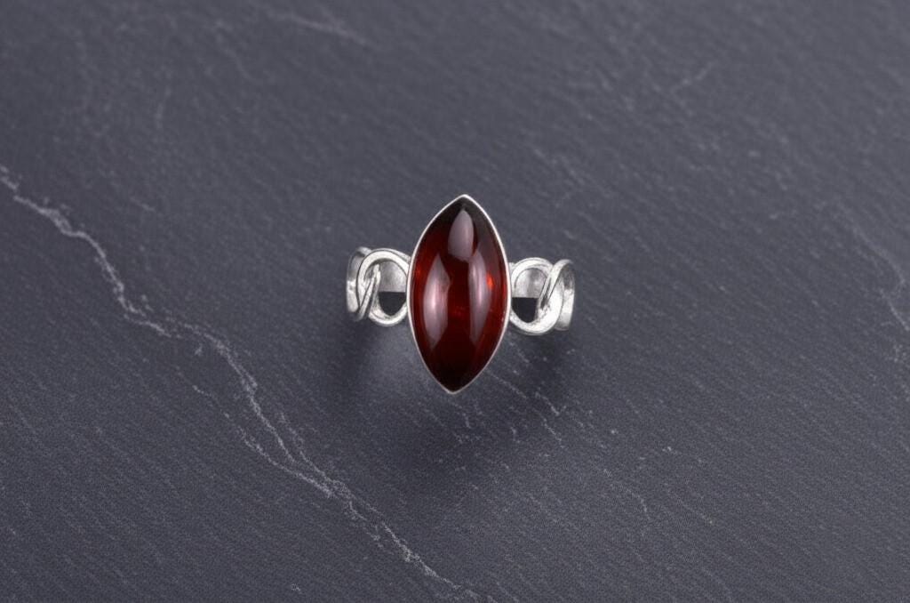 Carnelian Ring | Sterling Silver Marquise Ring | Natural Gemstone Jewelry | Handmade Gift for Her, Artisan Carnelian Ring | Sterling Silver