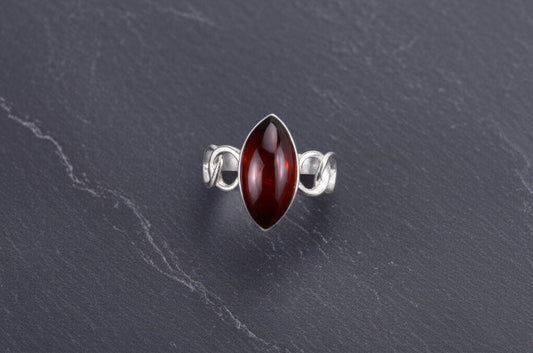 Carnelian Ring | Sterling Silver Marquise Ring | Natural Gemstone Jewelry | Handmade Gift for Her, Artisan Carnelian Ring | Sterling Silver