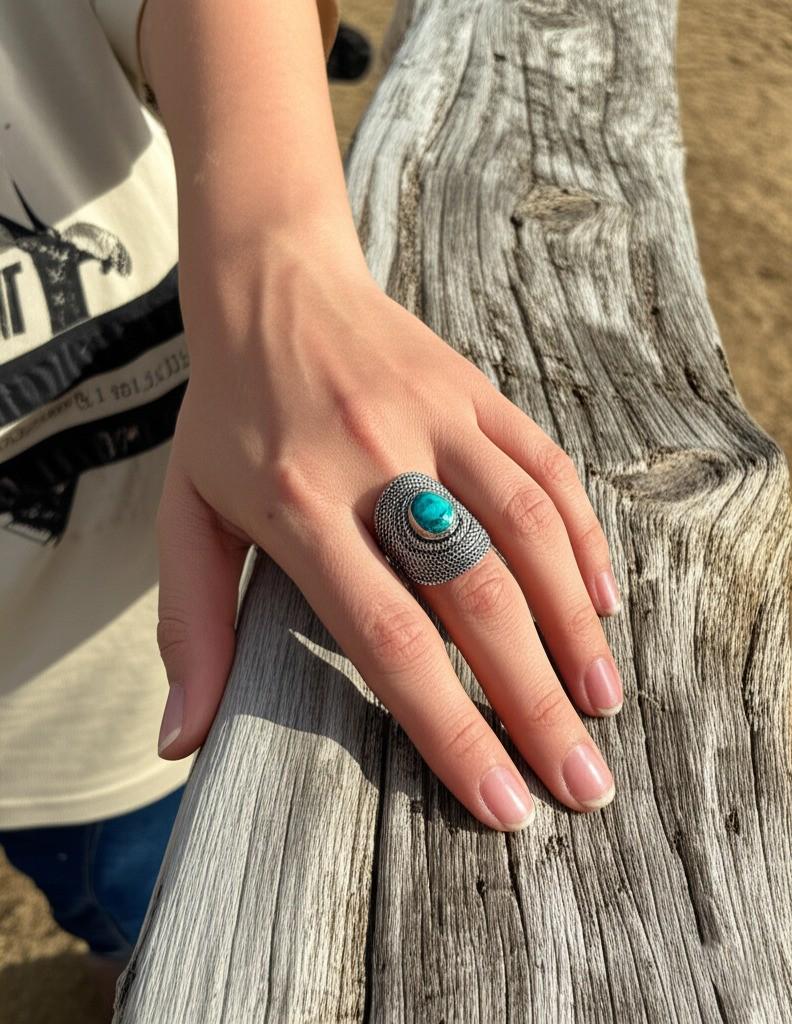 Statement Turquoise Ring | Sterling Silver Filigree Ring | Boho Chic Oval Ring | Bohemian Turquoise Ring | Artisan Silver Statement Ring