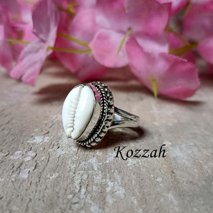 Cowrie Shell Ring, Handmade Ring, Boho Ring, Natural Shell, Designer Ring, 925 Silver Ring, Gift For Her, Statement Ring, Silver Jewelry