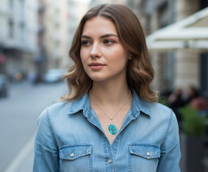 Turquoise Pendant in Sterling Silver | Handmade Gemstone Necklace | Natural Turquoise Jewelry | Boho Healing Pendant | Gift for Her