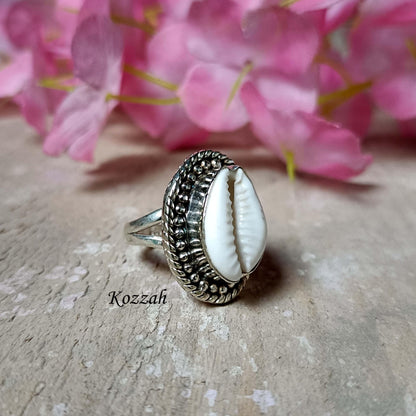 Cowrie Shell Ring, Handmade Ring, Boho Ring, Natural Shell, Designer Ring, 925 Silver Ring, Gift For Her, Statement Ring, Silver Jewelry