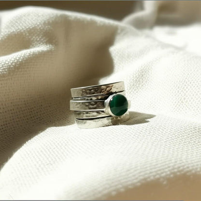 Green Onyx Spinner Ring | Sterling Silver Hammered Meditation Ring | Boho Statement Jewelry for Women | Handmade spinner ring | Anxiety Ring