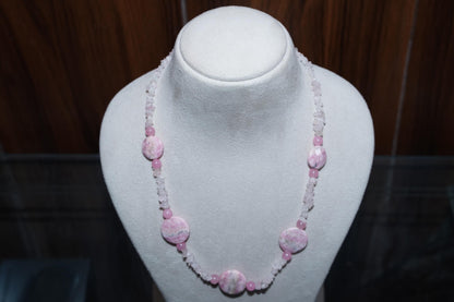 Handmade Rose Quartz Statement Necklace | Bohemian Pink Gemstone Collar| Natural Rose Quartz & Pink Stone Necklace Handcrafted Jewelry, Gift