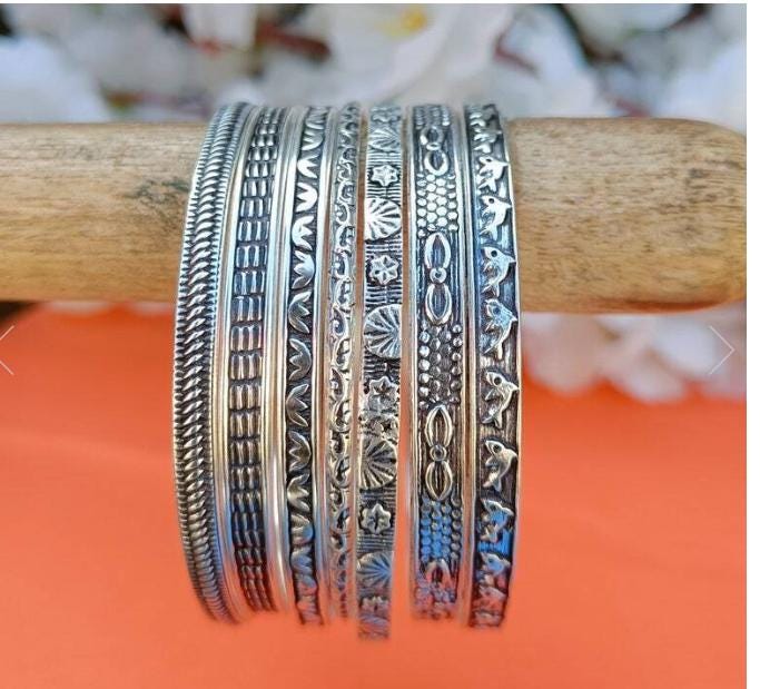 925 Sterling Silver Bangles, 5 Set Bangles, Stackable Bangles, Silver Bangle for Her~ him, Handmade Bangles for Gift on Christmas, Handmade