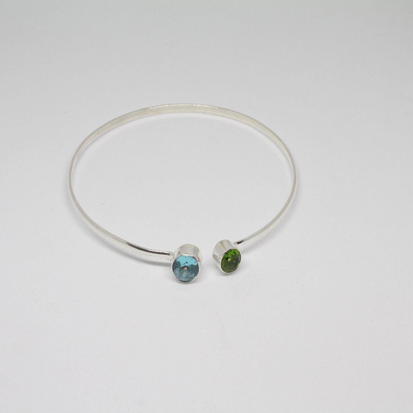 Sterling Silver Bangle |Peridot Bangle |Blue topaz Bangle| 2 stone Bangle | Unique Bangle | Gemstone Bangle |Dainty Bangle | Handmade Bangle