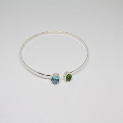 Sterling Silver Bangle |Peridot Bangle |Blue topaz Bangle| 2 stone Bangle | Unique Bangle | Gemstone Bangle |Dainty Bangle | Handmade Bangle