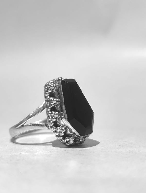 Vintage Black Onyx Ring: Handcrafted Sterling Silver Statement