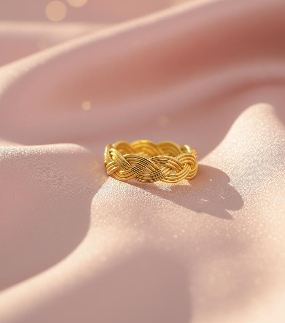 Vermeil Gold Woven Ring | Knotted Gold Band for Women | Unique Gold Stacking Ring | Braided Gold Tone Silver Ring | Minimalist Gift | Gifts