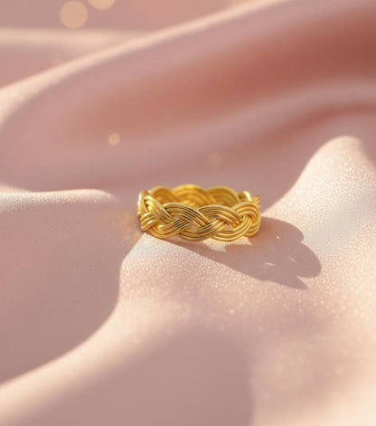 Vermeil Gold Woven Ring | Knotted Gold Band for Women | Unique Gold Stacking Ring | Braided Gold Tone Silver Ring | Minimalist Gift | Gifts