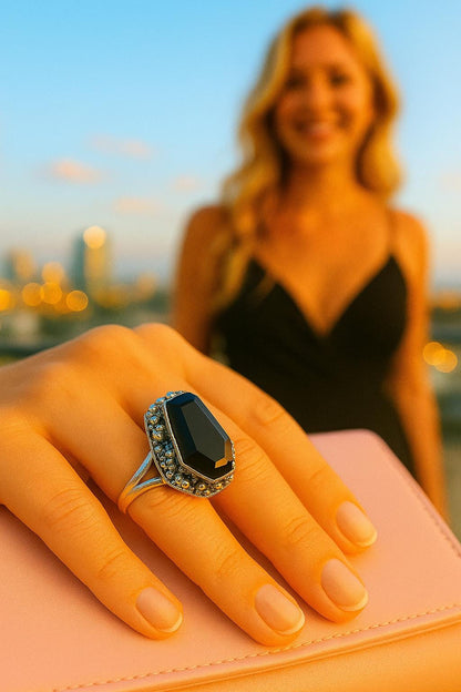 Vintage Black Onyx Ring: Handcrafted Sterling Silver Statement