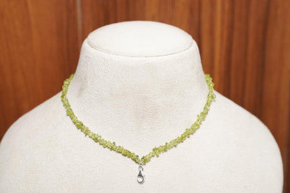 Raw Peridot Chip Necklace - Dainty Minimalist Peridot Choker - August Birthstone Jewelry - Tumbled Gemstone Healing Crystal Necklace | Gifts