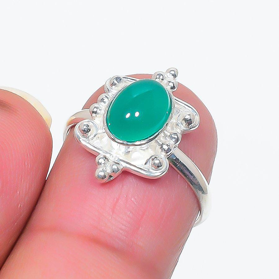 Handcrafted Sterling Silver Gemstone Ring Duo - Moonstone and Onyx - Unique Gift for Her | Glowing Labradorite & Earthy Malachite Sterling