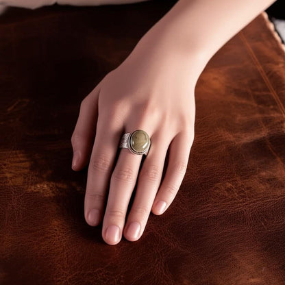 Moonstone Ring | Sterling Silver Moonstone Jewelry | Wide Band Ring | Handmade Gemstone Ring | Boho Moonstone Ring | Etched Silver Ring