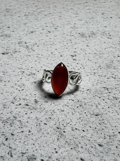 Carnelian Ring | Sterling Silver Marquise Ring | Natural Gemstone Jewelry | Handmade Gift for Her, Artisan Carnelian Ring | Sterling Silver