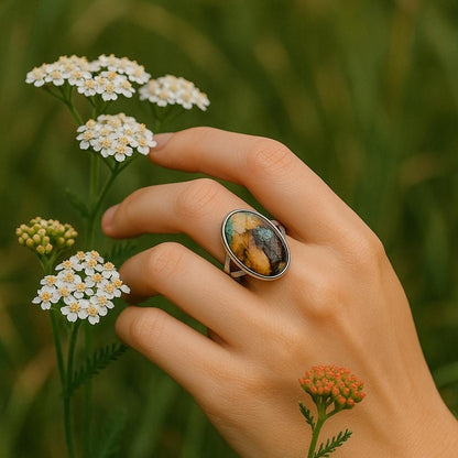 Natural Spiny Oyster and Turquoise Sterling Silver Ring- Unique Coastal Jewelry | Handmade Turquoise Ring, Oval Turquoise Ring, Gift for her