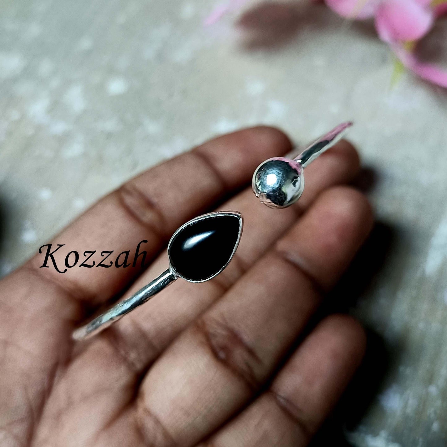 Handmade Black Onyx Sterling Silver Cuff Bangle