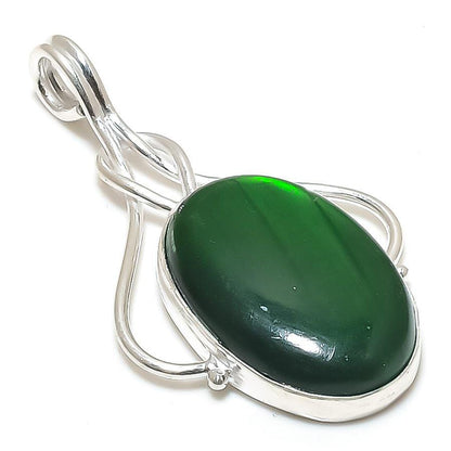 Emerald Matrix Pendant, Natural Turquoise  Silver Pendant, Vibrant Turquoise Statement Pendant, Unique Turquoise Cabochon Necklace, Gift her