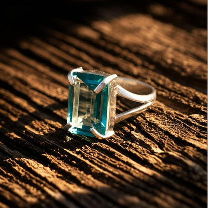 Aquamarine Ring, Emerald Cut Aquamarine, 925 Sterling Silver Ring, March Birthstone Jewelry, Statement Ring, Engagement Ring, Gift for mom