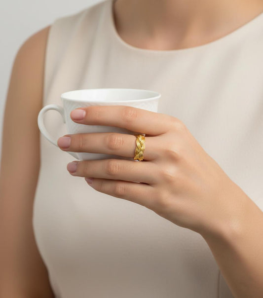 Vermeil Gold Woven Ring | Knotted Gold Band for Women | Unique Gold Stacking Ring | Braided Gold Tone Silver Ring | Minimalist Gift | Gifts