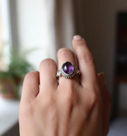 Amethyst Ring, Handmade Ring, Women Ring, Sterling Silver Ring, Natural Amethyst, Bohemian Ring, Amethyst Jewelry, Gift For Her