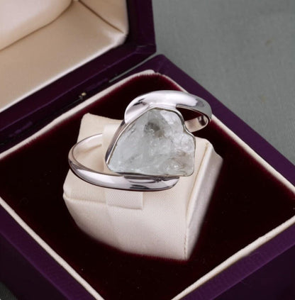 Raw Aquamarine Ring: Sterling Silver Rough Crystal Gemstone