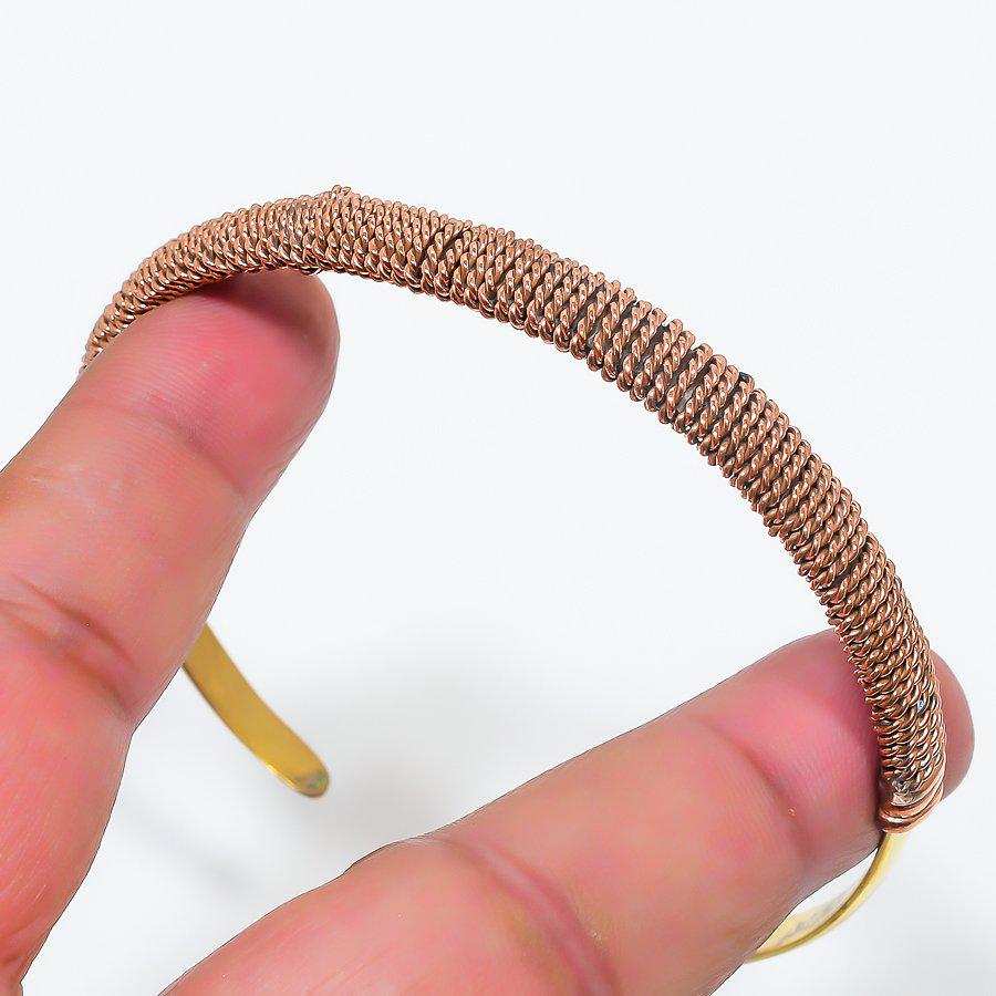 Handmade Copper Wire Wrapped Cuff Bracelet | Rustic Spiral Texture Metal Bangle Unique Statement Jewelry | Thick Copper Wire Sprial Bracelet