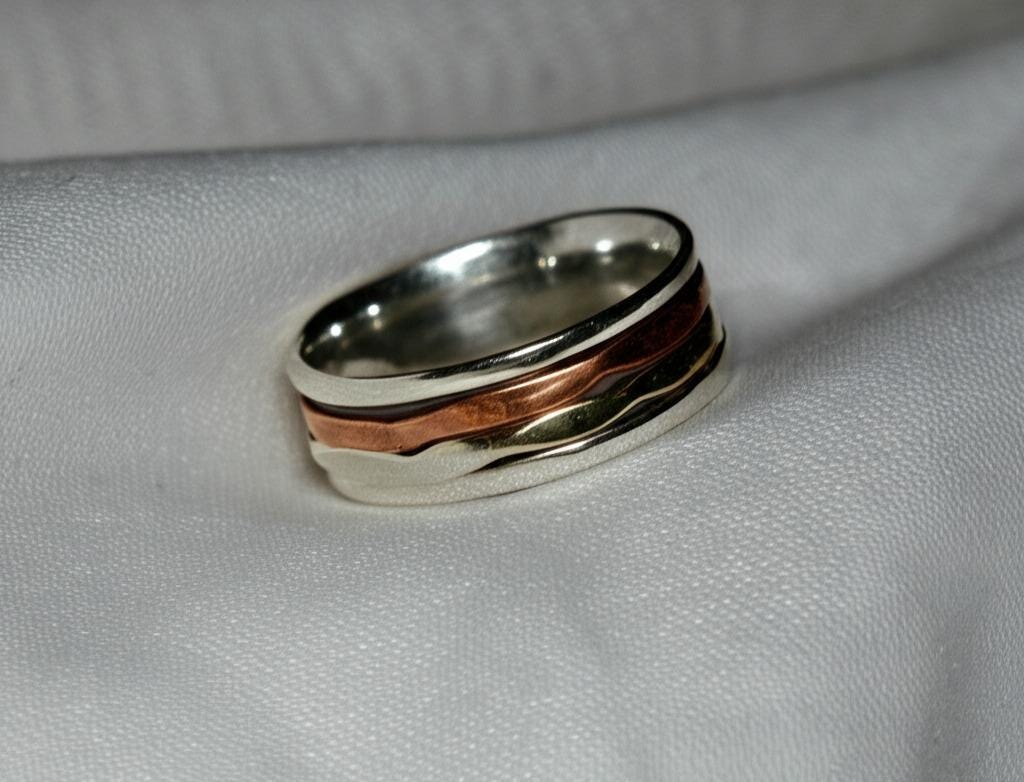 Spinner Ring, Solid 925 Sterling Silver, Ring For Gift Idea A unique and Stylish Silver Ring Wave Design Gold-Plated Bohemian Ring, Gift him