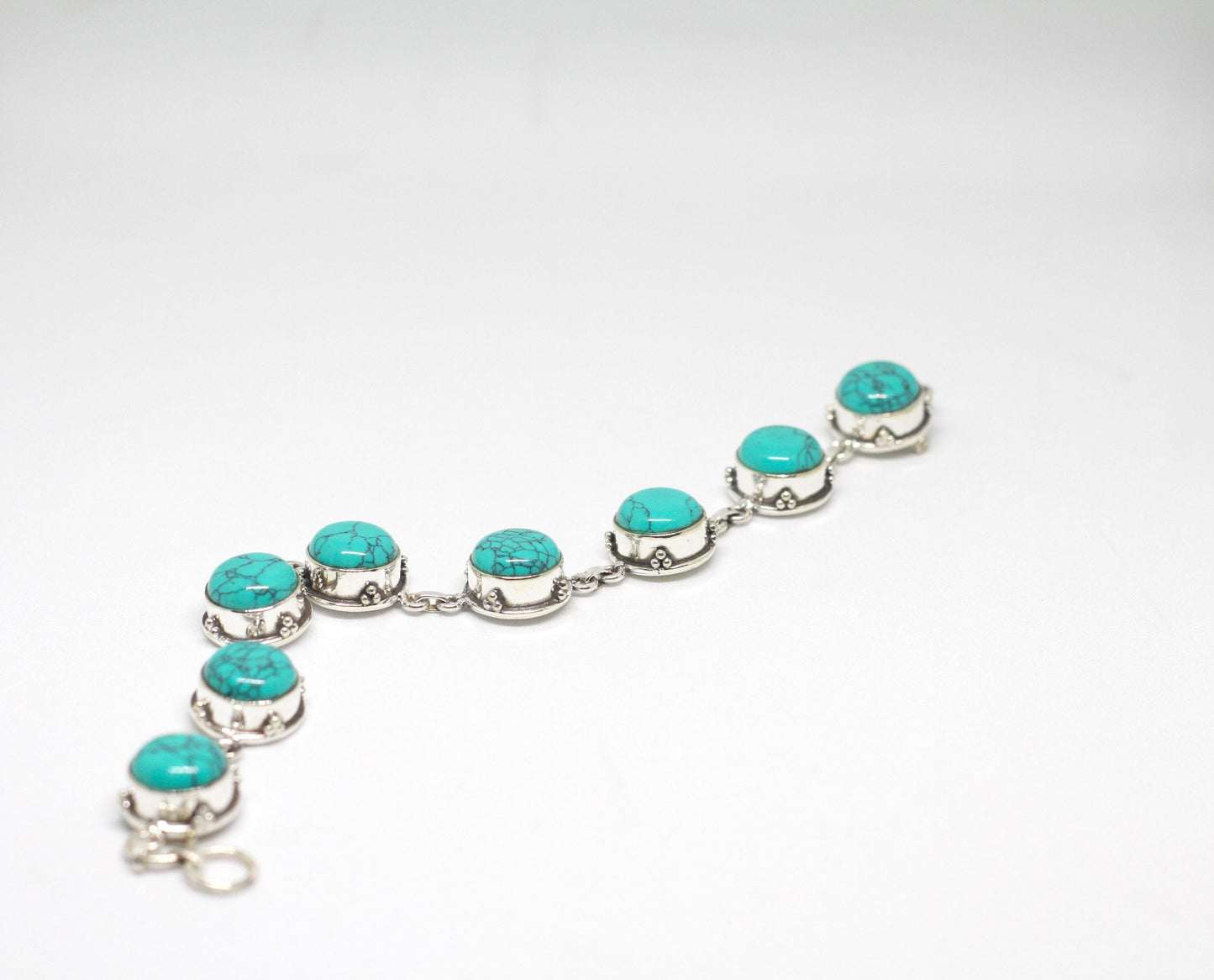 Vintage Style Turquoise Bracelet Sterling Silver December Birthstone Boho Statement Jewelry