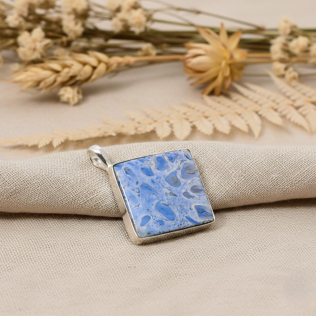 Serenity Blue Agate Pendant | Women pendent, Silver Pendant, Women Pendant, Natural Agate, Dainty Pendant, Agate Jewelry, Boho Pendant, Gift