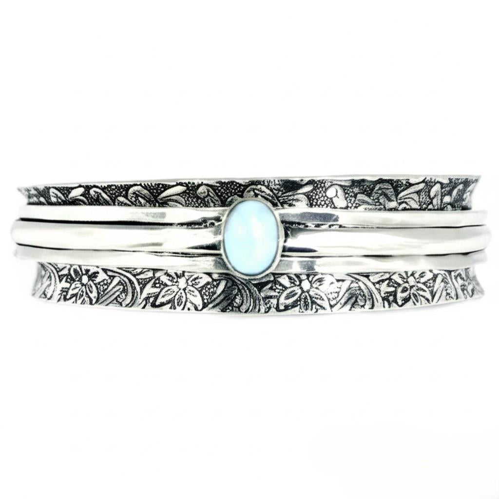 Larimar Bangle, Spinner Bangle, 925 Silver Bangle, Gemstone Bangle, Natural Larimar, Handmade Bangle, Fidget Bangle, Bohemian Bangle, Gift