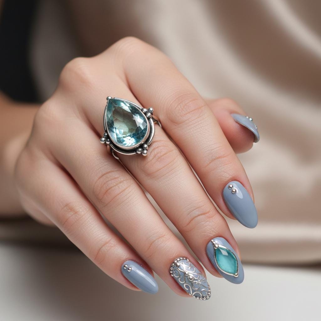 Handmade Aquamarine Ring for Women - Sterling Silver Teardrop Gemstone, Sterling Silver ring, Handmade Gift for Women, Clear stone Ring