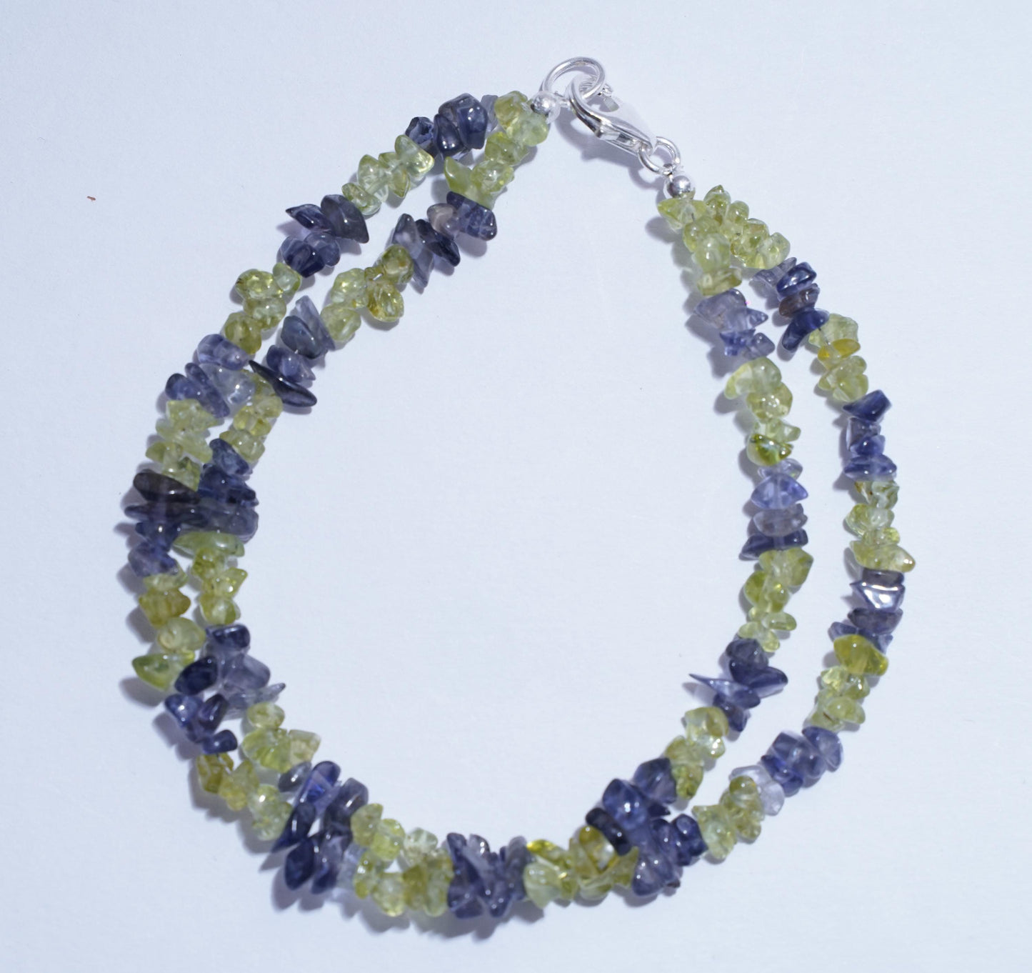 Peridot and Iolite Chip Bracelet | Double Strand Gemstone Bracelet | Green & Blue Natural Crystal Jewelry | Healing Stone Gift for Her