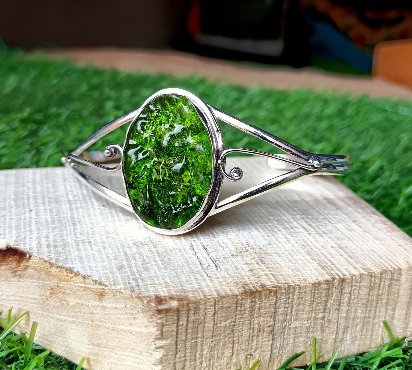Moldavite Bangle, Handmade Bangle, Women Bangle, Gemstone Bangle, Moldavite Jewelry, 925 Silver Bangle, Dainty Bangle, Cuff Bangle