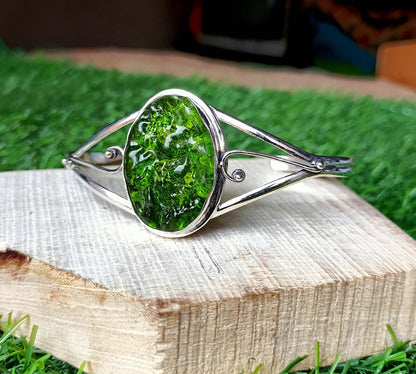 Moldavite Bangle, Handmade Bangle, Women Bangle, Gemstone Bangle, Moldavite Jewelry, 925 Silver Bangle, Dainty Bangle, Cuff Bangle