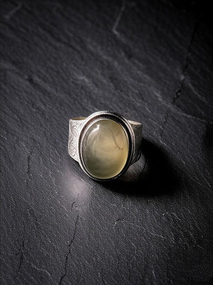 Moonstone Ring | Sterling Silver Moonstone Jewelry | Wide Band Ring | Handmade Gemstone Ring | Boho Moonstone Ring | Etched Silver Ring