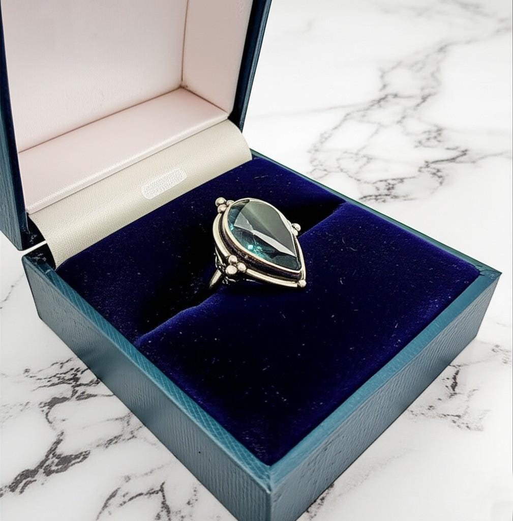 Handmade Aquamarine Ring for Women - Sterling Silver Teardrop Gemstone, Sterling Silver ring, Handmade Gift for Women, Clear stone Ring