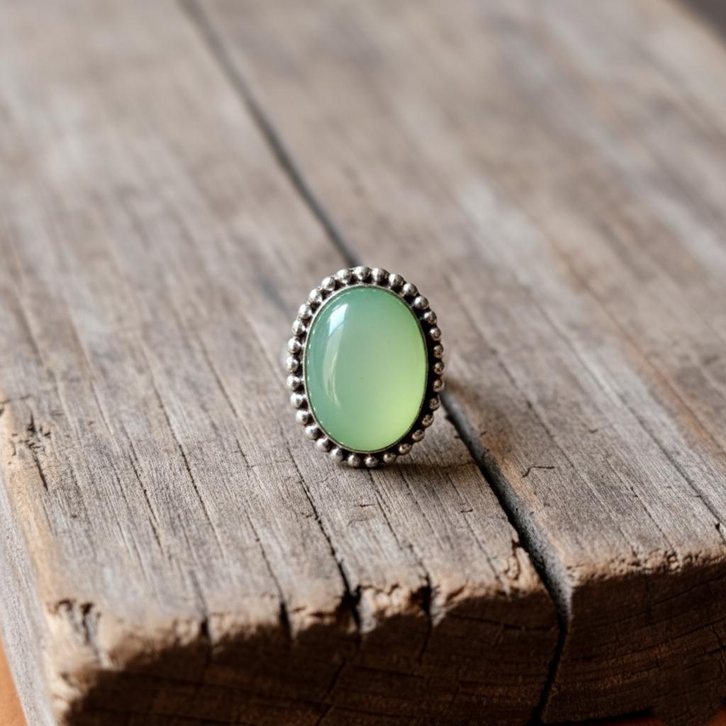 Prehnite Ring, Handmade Ring, Dainty Ring, Gemstone Ring, Natural Prehnite, Statement Ring, Bohemian Ring, Oval Green Gemstone Ring, Gift