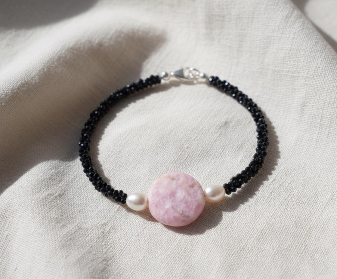 Black Spinel Jasper bracelet, Bracelet, Pink Bracelet, Jasper jewelry, Handmade Bracelet, Men Bracelet, Birthday Gift, Valentines Gift, Gift