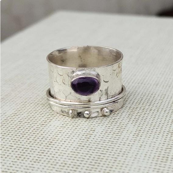 Soothing Amethyst Spinner Ring - Handcrafted 925 Silver Fidget Ring for Her, 925 Silver Ring, Gemstone Ring, Fidget Ring, Ring For Women