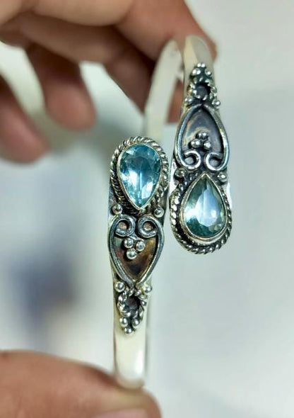 Larimar Sterling Silver Bangle | Handmade Adjustable Cuff Bracelet | Boho Vintage Jewelry for Women | Handmade Larimar Bangle | Gift her